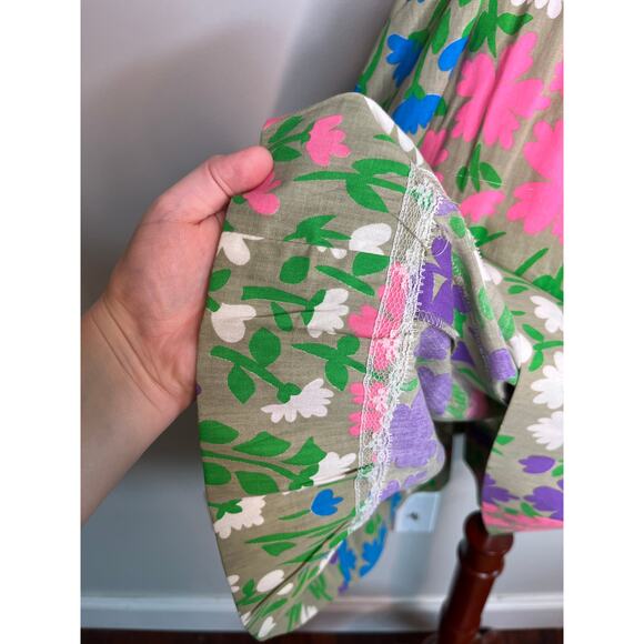 1960s Rainbow Pink Purple Blue Floral Groovy Maximalist Mod Tea Party Dress M - Picture 6 of 10